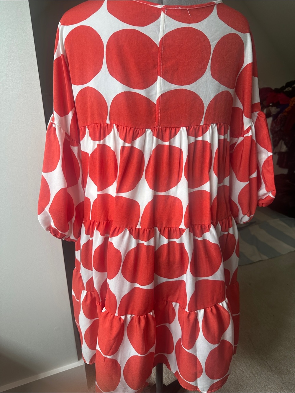 Red Polka Dot Tiered Midi Dress - Picture 3 of 5